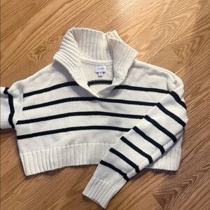 La Hearts Cream and Black Striped Cropped Turtleneck Sweater